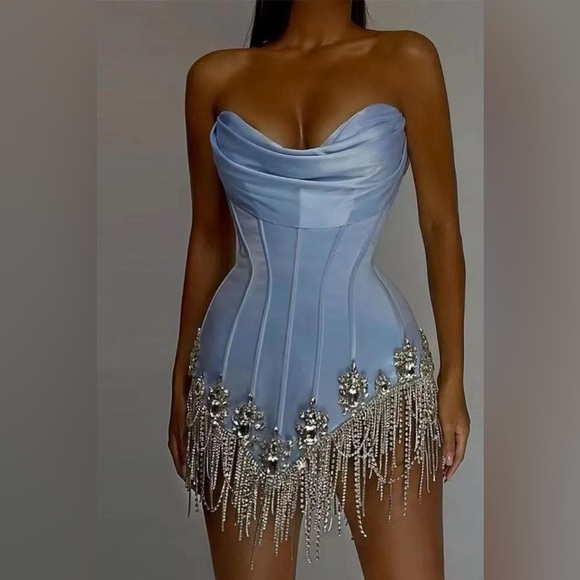 Love Me Anyway Crystal Trim Fringe Mini Dress - MEDIUM (BNWT) - Picture 3 of 8